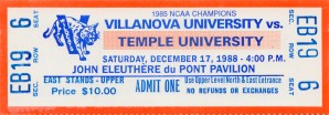 1988 Villanova Wildcats vs. Temple Ticket Stub Poster